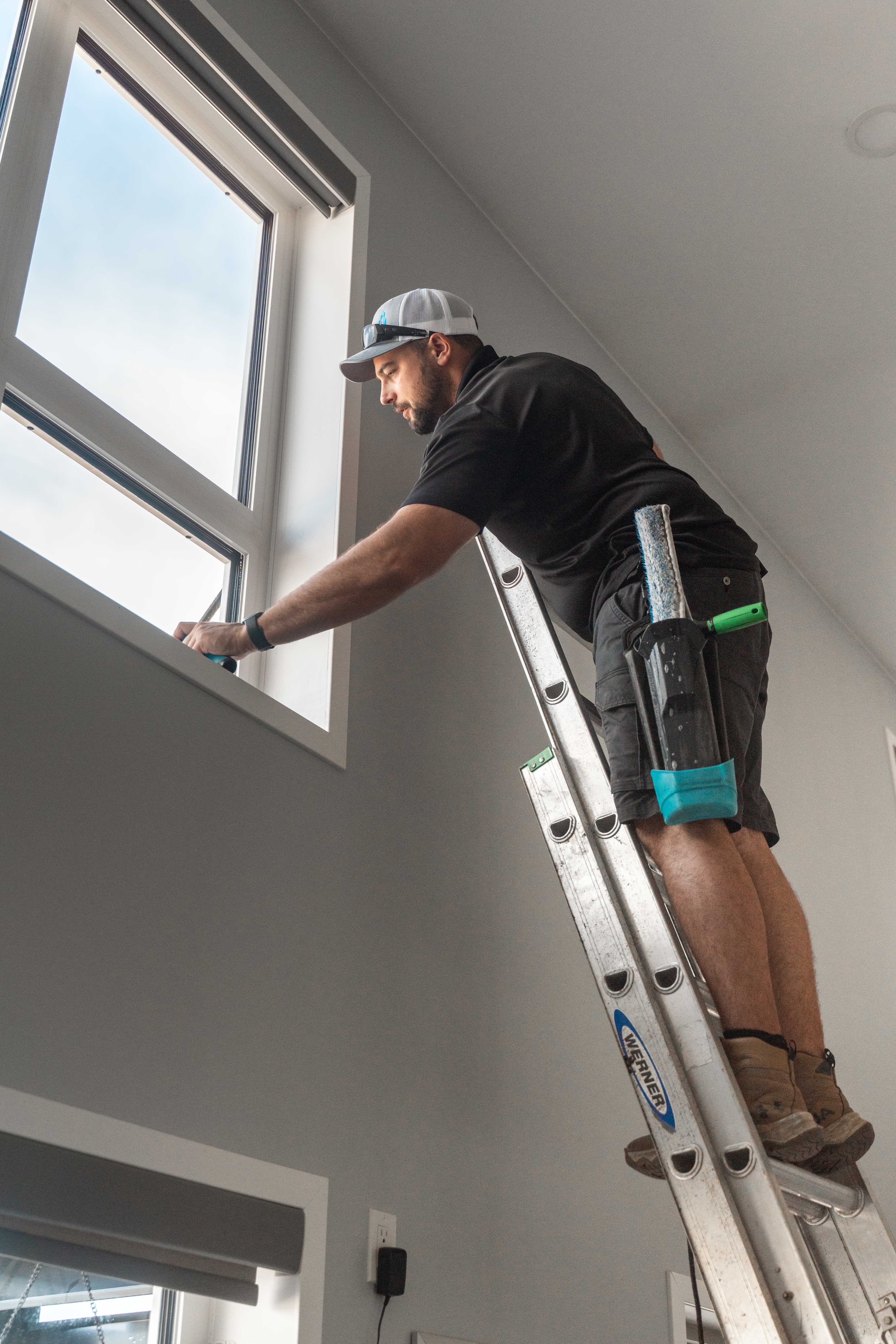 Commercial window cleaning in action